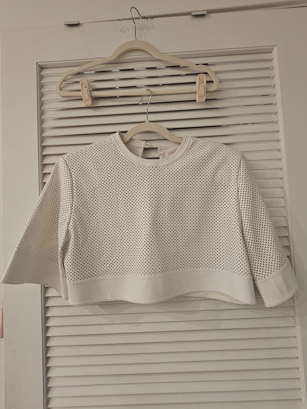 White Leatherette Perforated Crop Top - Materiel Bilisi Sz M